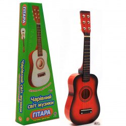 Іграшка дитяча гітара дерев'яна, струнна з медіатором, червоне дерево 58 см (M 1369)