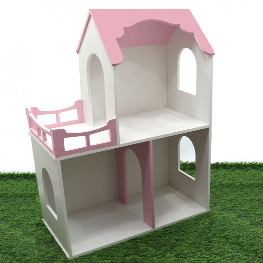 Игрушечный кукольный деревянный двухэтажный домик Unitywood, розовый, 78х59х30 см, (U-002)