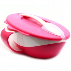 Тарілка-миска Canpol Babies Рожевий з зручною ручкою, кришкою і ложкою (31/406)