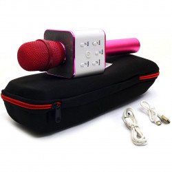 Беспроводной портативный микрофон-колонка для караоке с чехлом Розовый (Q7)