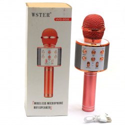 Беспроводной портативный микрофон-колонка Bluetooth для караоке Розовое золото (WS-858)