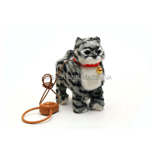 Интерактивная мягкая игрушка «Кот на поводке» Серый