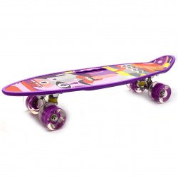 Пенни борд (скейт) со светящимися колесами и ручкой. Бесшумный Penny Board фиолетовый (С-40310)