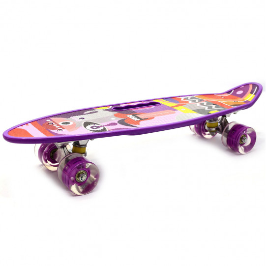 Пенні борд (скейт) з світяться колесами і ручкою. Безшумний Penny Board фіолетовий (С-40310)