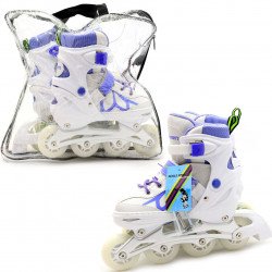 Детские ролики Scale Sports бело-фиолетовые в сумке (размер 35-38, металл, светящиеся колёса ПУ) LF601AM