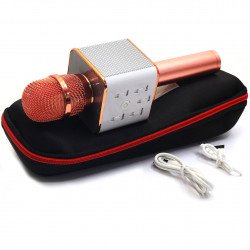Беспроводной портативный микрофон-колонка для караоке с чехлом Розовое золото (Q7)