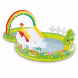 Детский надувной игровой центр-бассейн Intex «Мой сад» 290x180x104 см, 450 литра,с надувными игрушками, фонтаном и горкой(57154)