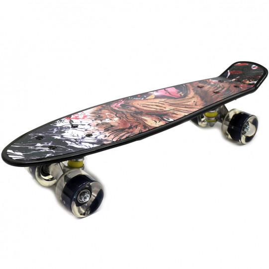 Пенни борд (скейт) черный со светящимися колесами. Бесшумный Penny Board, 56*14,5*10 см, (MS 0749-5)