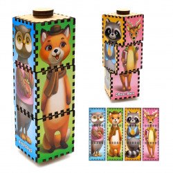 Обертові кольорові кубики «Звірі», дерев'яна іграшка, Ань-Янь, 16 * 5 * 5 см, від 3 років, (ПСД180)