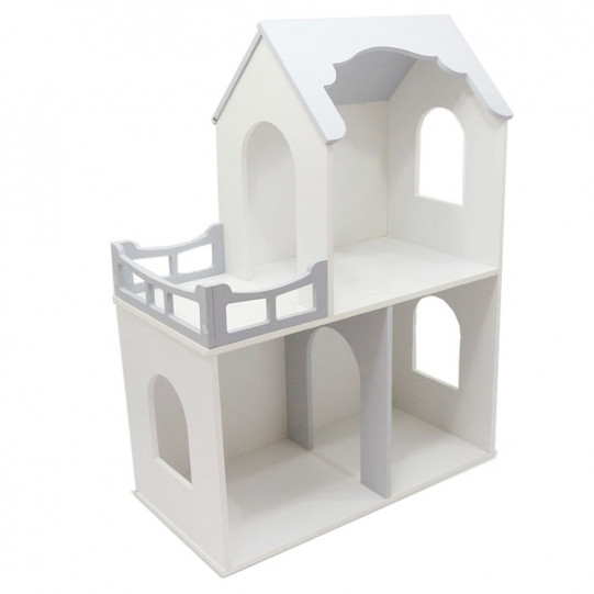 Игрушечный кукольный деревянный домик двухэтажный с балконом Unitywood, серый, 80*60*30 см, (U-002)