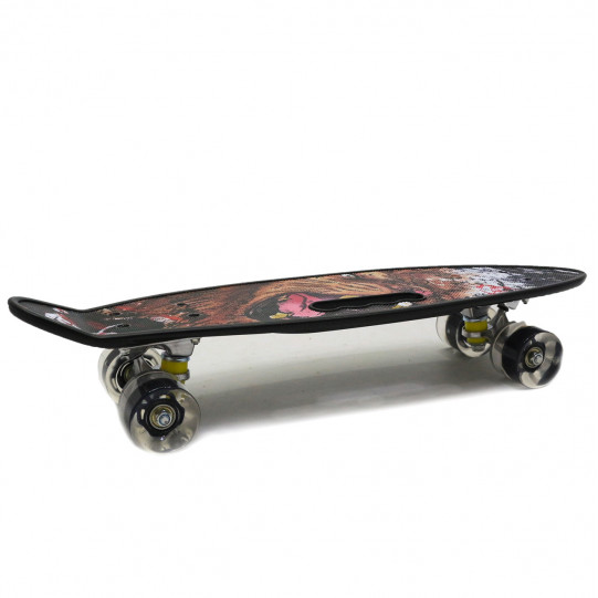 Пенні борд (скейт) чорний з світяться колесами і ручкою. Безшумний Penny Board, 59 * 16 * 10 см, (MS 0461-2)