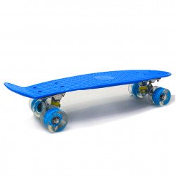 Пенни борд (скейт) синий со светящимися колесами и ручкой. Бесшумный Penny Board, 56*15*10 см, (MS 0848-5)