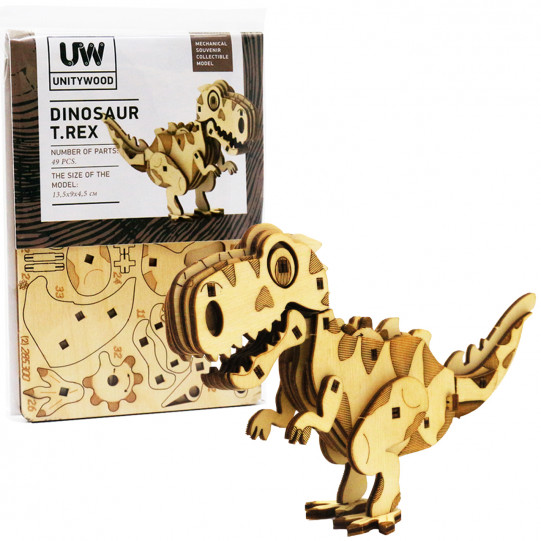 Деревянный детский конструктор  Динозавр Тирекс Unitywood, 49 деталей, 13,5*9*4,5 см (UW-003)