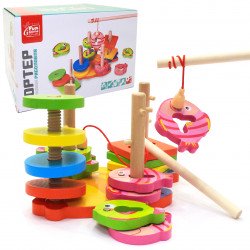 Розвиваюча іграшка Fun Game дерев'яна пірамідка «Рибка» конструктор сортер 18*10*15 см (61639)