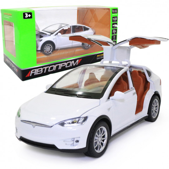 Игрушечная металлическая машинка Tesla Model 5 «Автопром» Тесла свет звук белый 21*7*8 см (7574B)