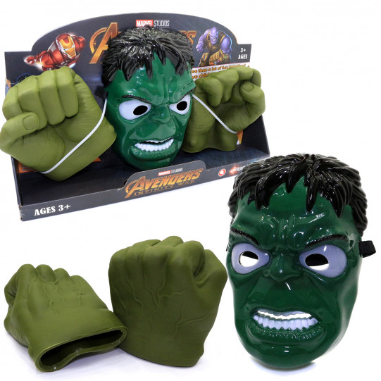 Игровой набор маска и перчатки Халка Marvel Avengers Hulk аксессуары Марвел свет 43*27*8 см (B0447)