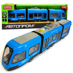Машинка іграшкова Трамвай Автопром «Міський Транспорт» синій, звук, світло 44*6*10 см (7955AB)