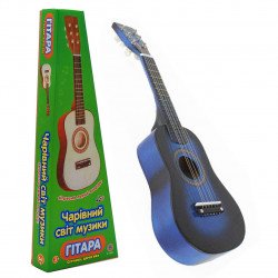 Игрушка детская гитара деревянная, струнная с медиатором, синяя 58 см (M 1369)
