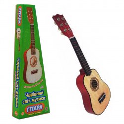Іграшка дитяча гітара дерев'яна, струнна з медіатором, світле дерево 58 см (M 1369)