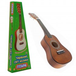Игрушка детская гитара деревянная, струнная с медиатором, цвет под дерево  58 см (M 1369)