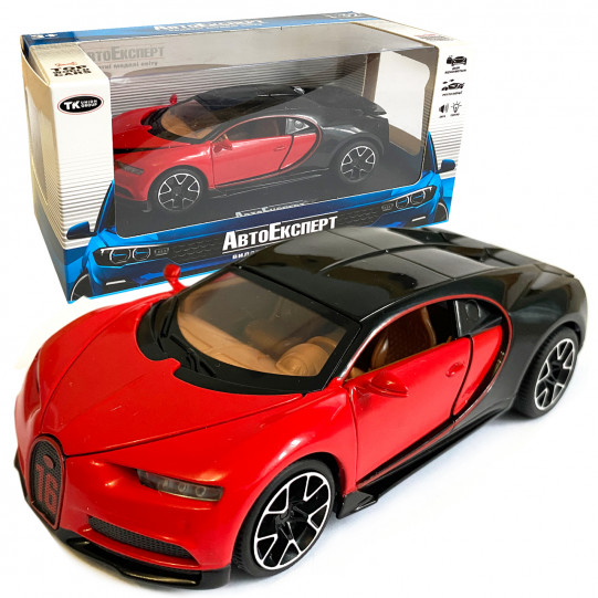 Игрушечная машинка металлическая Бугатти Широн «АвтоЕксперт» Bugatti Chiron 1:32 красный инерц., свет, звук, откр. двери,14*6*5 см (LF - 83880)