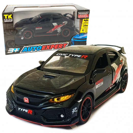 Игрушечная машинка металлическая Honda Civic Tupe R «АвтоЕксперт» Хонда Сивик, черный, звук, свет 16*5*6 см (33617)