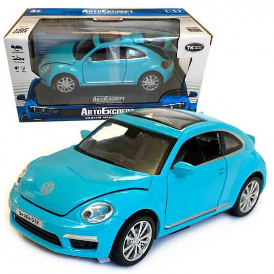 Машинка металлическая Volkswagen Beetle GSR «Автоексперт» Фольксваген жук, синий, звук, свет, окр. двери, багажник, капот, 14*6*5 см (90544/12012)