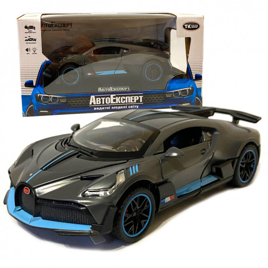 Игрушечная машинка металлическая Бугатти Широн «АвтоЕксперт» Bugatti Divo 1:32 серая  инерц., свет, звук, откр. двери,14*6*5 см (30307)