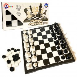 Настільна гра 2в1 Шахмати Шашки пластик, дошка метал 28*28 см. (9079)