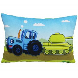 М`яка дитяча подушка з принтом «Синій трактор тягне Танк», сплюшка трактор,  40*26*8см (00861-0006)