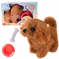 Мягкая игрушка интерактивная собачка, коричневая, в наб. косточка, миска, 17 см (RA004-1/2/3 )