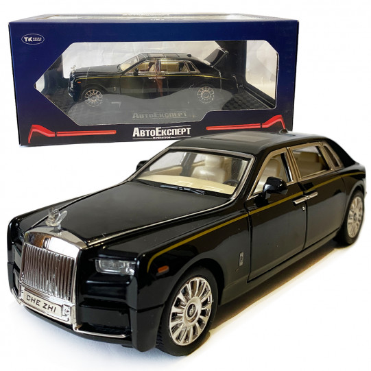 Машинка металлическая детская Rolls-Royce Ролс Ройс, черный, Автоэксперт, 1:24, свет, инерция, открываются двери, багажник, капот, 21*5*7см (GT - 09396)