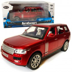 Машинка металлическая детская Range Rover, Рендж Ровер, красный, Автоэксперт, 1:32, звук, свет, инерция, открываются двери багажник капот, 15*7*6 см. (48697W)