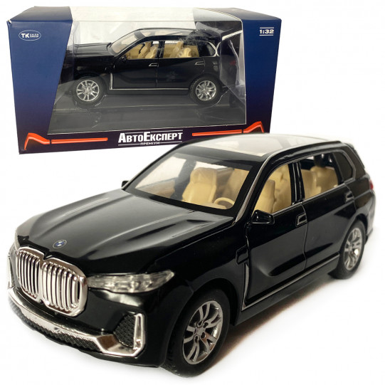 Машинка металлическая детская BMW X7, БМВ, черная, 1:32, Автоэксперт, звук, свет, инерция, откр двери, багажник, капот, 16*6*5 (GT-01120)