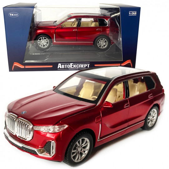 Машинка металлическая детская BMW X7, БМВ, красная, 1:32, Автоэксперт, звук, свет, инерция, откр двери, багажник, капот, 16*6*5 (GT-01120)