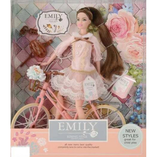 Кукла "Emily" QJ077  с велосипедом и аксессуарами, шарнирная, в кор.33*28*6см