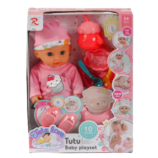 Пупс "Tutu Baby playset" музыкальный чип, характерные звуки и фразы, закрывает глаза, аксессуары, в коробке (9567)