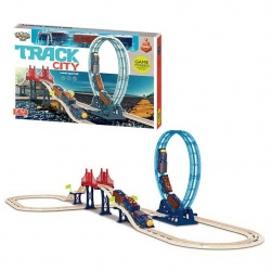 Ігровий набір "Залізниця" 50 елементів, локомотив, 2 вагони, міст, “мертва петля”, в коробці (4148)