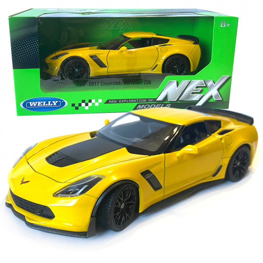 Игрушечная машинка металлическая WELLY 1:24 CHEVROLET COREVETTE Z06, желтый, 19*8*5,5 см (24085W)