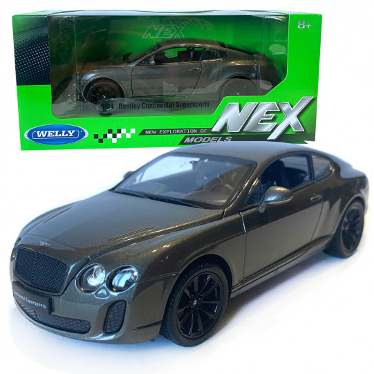 Игрушечная машинка металлическая WELLY 1:24 BENTLEY CONTINENTAL SUPERSPORTS, бентли континенталь суперспорт, откр.двери, капот, серая, 19 * 7.5 * 5.5 см (24018W)