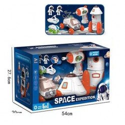 Игровой набор космическая станция, космическая ракета, шуруповерт на батарейках, марсоход, 2 игровые фигурки, 2 вида мини-транспорта, свет (551-2)