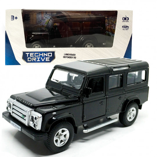 Игрушечная машинка металлическая Land Rover Defender 110, ленд ровер, черный, откр двери, инерция, 5*13*5см (250341U)