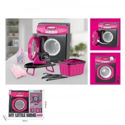 Дитяча іграшкова пральна машина, рожева, підсвічування, 3 режими, обертається барабан, кошик, праска, аксесуари, в кор.26*10*21см (A1010-1)