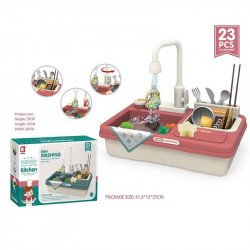 Игровой детский набор "Кухня" 23 аксессуара, автоматическая подача воды, на батарейках, красного цвета (G 768 A)