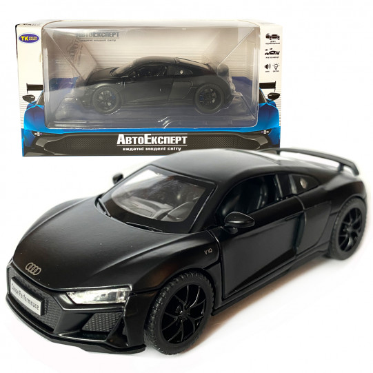 Игрушечная машинка металлическая Audi R8 V10 performance, Ауди, черная, звук, свет, инерция, откр двери, багажник, капот, Автоэксперт, 1:32,14*7*4,5см (ТК-16650/40111)