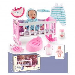 Пупс с аксессуарами "Baby Toys" кукла 21см, кроватка, горшок, одежда, аксессуары, розовый (BLS-W 74)
