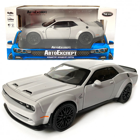 Игрушечная машинка металлическая Dodge Challenger SRT, Додж, серый, звук, свет, инерция, откр двери, багажник, капот, Автоэксперт, 1:32,15*7*4,5см (50801)