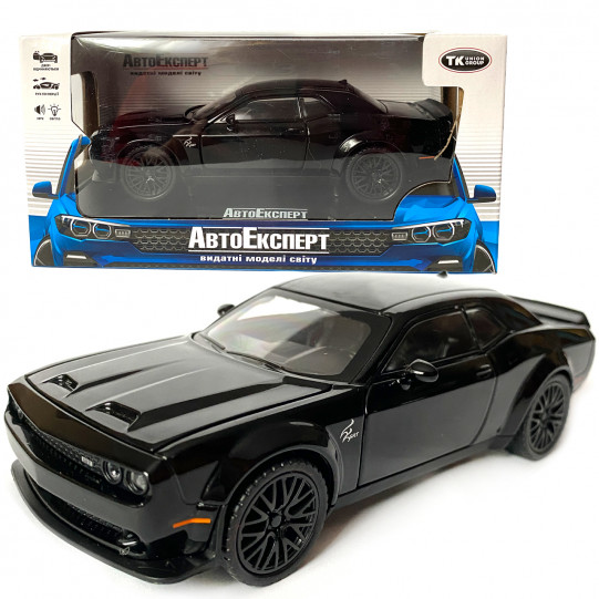 Игрушечная машинка металлическая Dodge Challenger SRT, Додж, черный, звук, свет, инерция, откр двери, багажник, капот, Автоэксперт, 1:32,15*7*4,5см (50801)