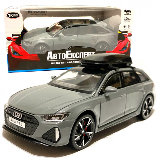 Игрушечная машинка металлическая Audi RS6, ауди, серая, звук, свет, откр двери, багажник, капот, Автоэксперт, 1:32, 15*7*5см (97056)