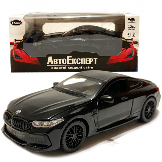 Игрушечная машинка металлическая BMW M8 Competition Coupe, БМВ, черная, звук, свет, инерция, откр двери, багажник, капот, Автоэксперт, 1:32, 14,9*4,9*5,9см (42212)